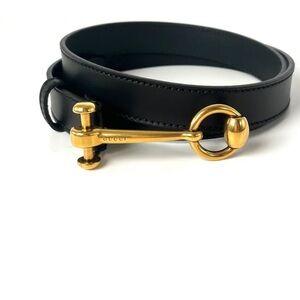 Gucci Hasler Black Horsebit Leather Skinny Belt 90 36